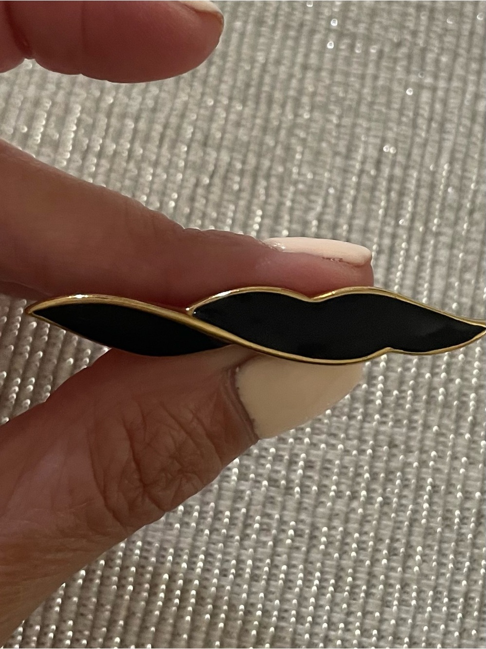 Monet Black Enamel Wave Brooch with Gold Trim